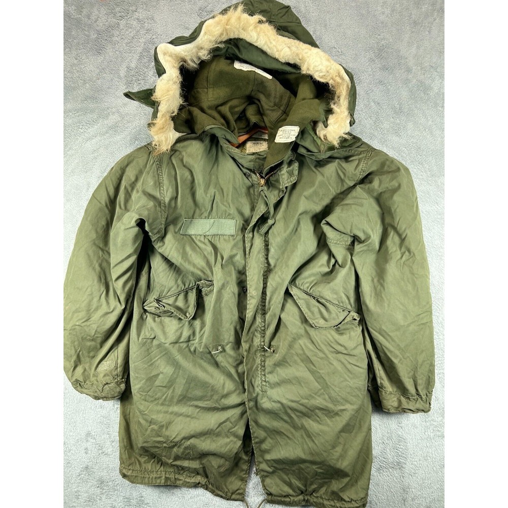 VTG 60s Korean War US Army M65 Parka Fishtail Military Lined Fur Ruff Hood Small